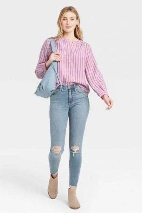 Universal Thread Tops - NEW Pink Striped Sz Small Cotton Oversized Roomy Shirt UNIVERSAL THREAD
